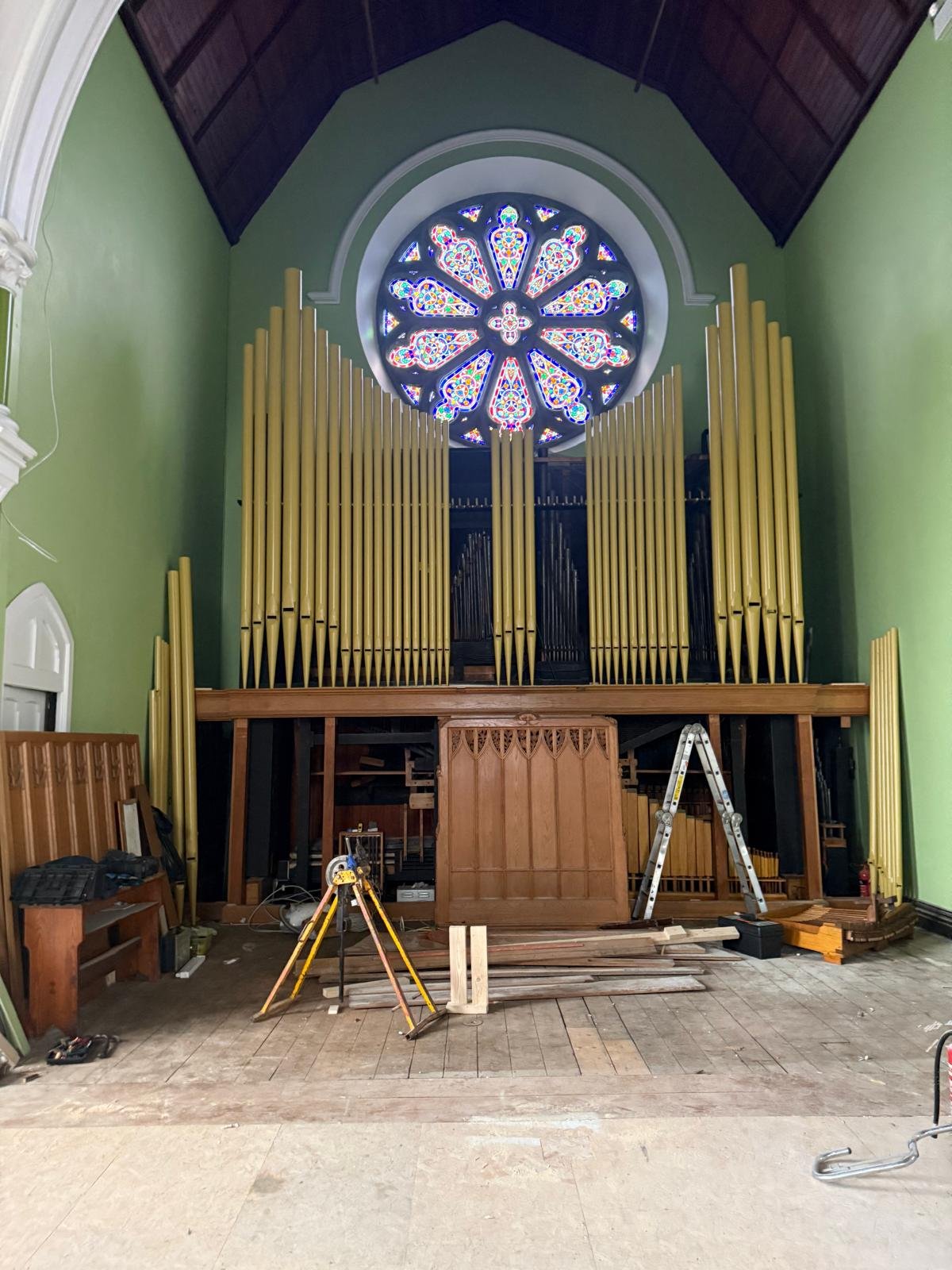 Pipe organ installation in progress